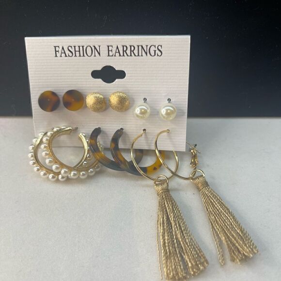“Riley” 6 Earrings Collections Bohemian Geometric Sets Boho Tassel Long 18k Gold - Picture 3 of 3